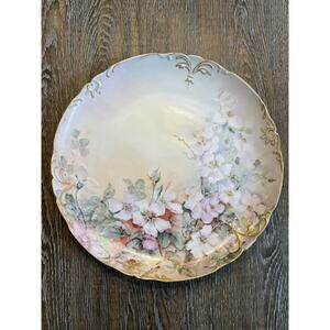 Antique Plate JPL Jean Pouyat Limoges France Hand Painted Gold Gilt 13”Porcelain